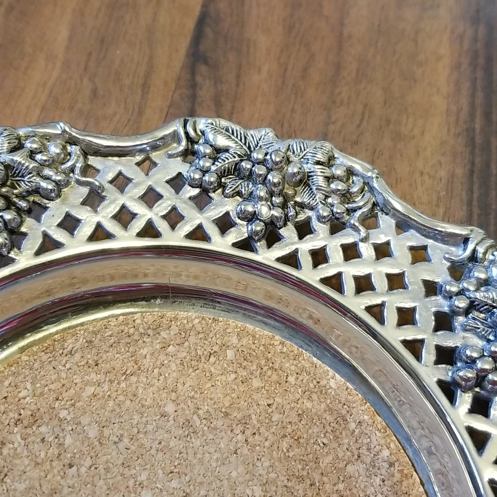 Wine Coaster Caddy Godinger Silver Art Co. Grapevine Silverplate Cork